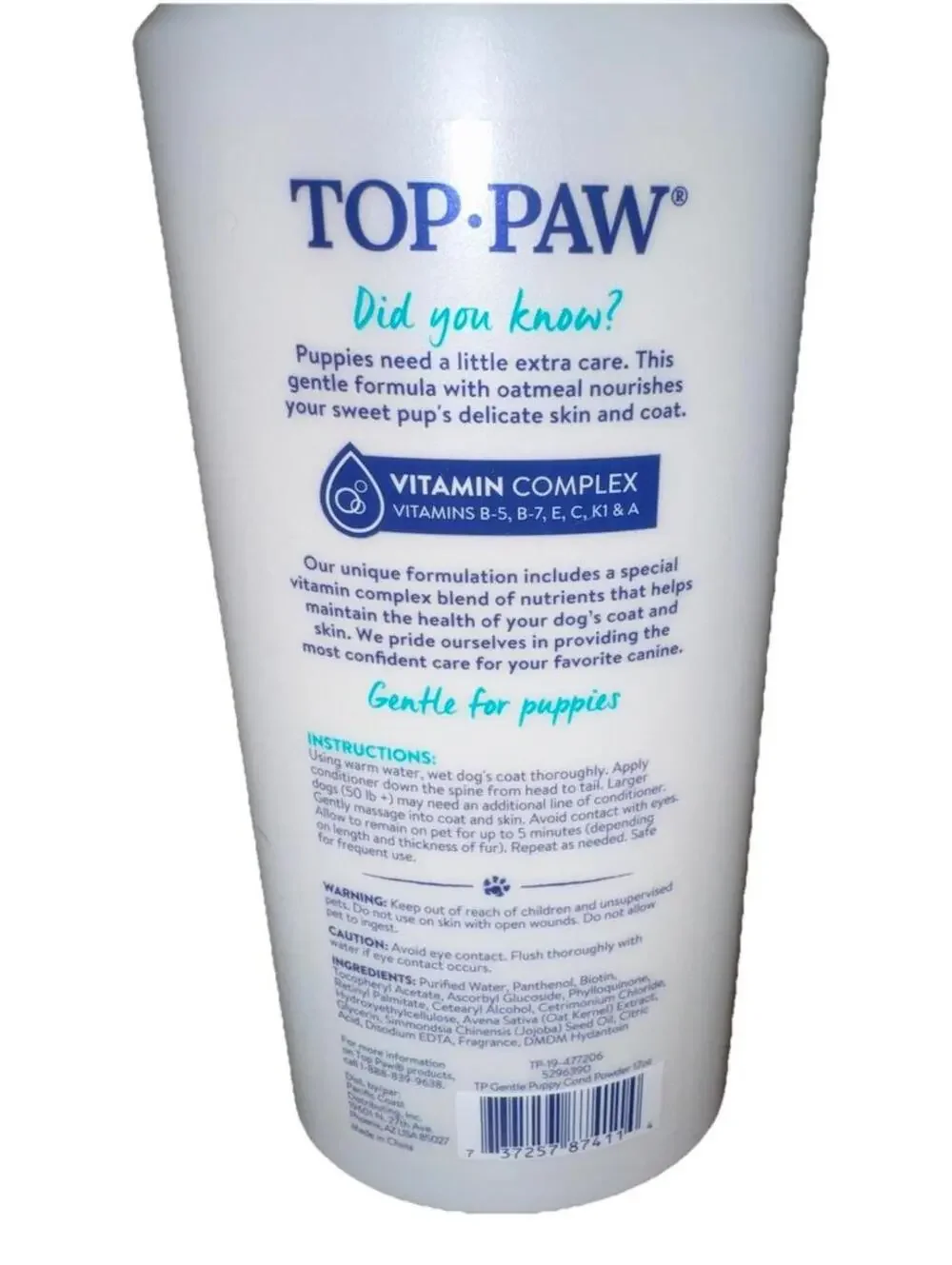 Two (2) Top Paw Gentle Puppy Conditioner With Oatmeal Mild Powder Scent 17 Fl Oz